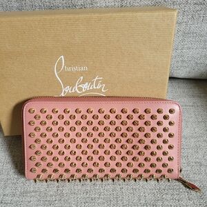 Christian Louboutin Pink Studded Wallet, Box, dust Bag. Pristine Condition.
